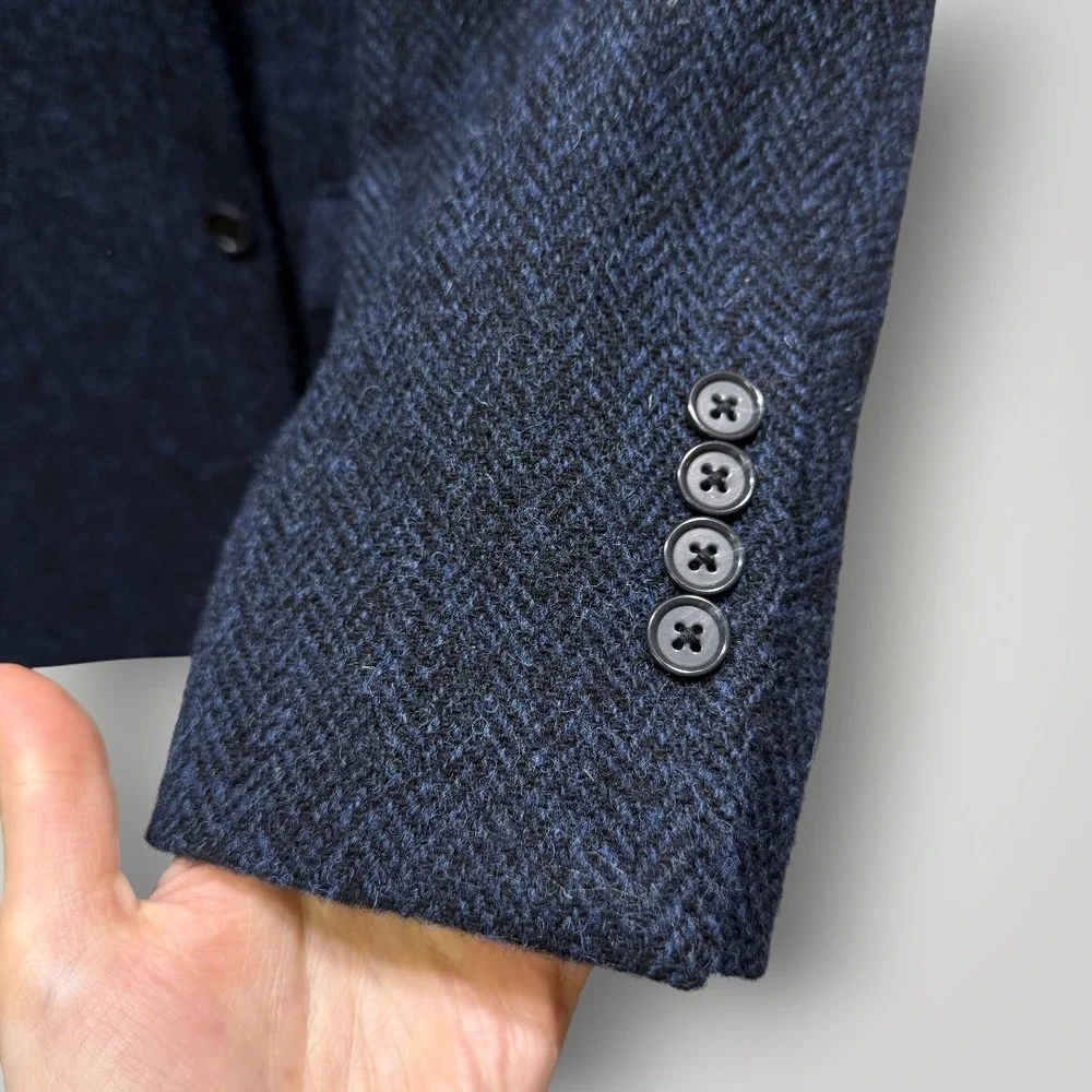 Brooks Brothers Harris‎ Tweed Wool Blazer Navy Blue Herringbone Regent Fit 44R